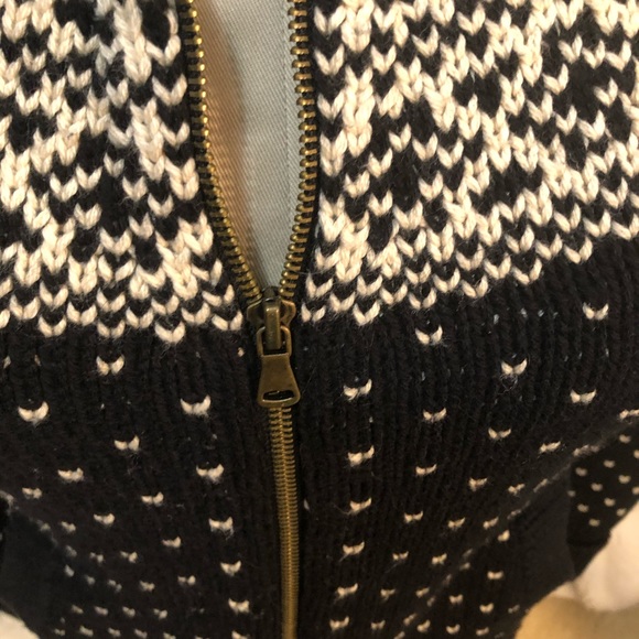 Talbots zip up fair isle sweater Black and cream size S petite - Picture 3 of 5